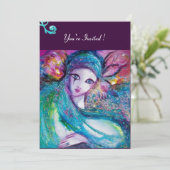 レディーブルーマスク・マスカレードパーティー、ピンク、ターコイズ、ブラック 招待状 (スタンド正面)