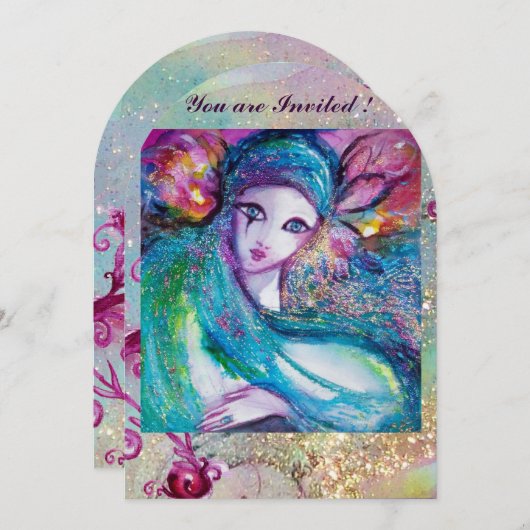 レディーブルーマスク・マスカレードパーティー・フローラルスワールズ 招待状 (正面/裏面)