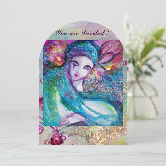 レディーブルーマスク・マスカレードパーティー・フローラルスワール 招待状 (スタンド正面)