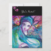 レディーブルーマスク・マスカレードパーティー 赤い渦巻き 黒 招待状 (正面)