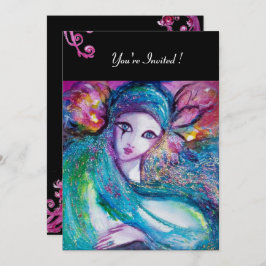 レディーブルーマスク・マスカレードパーティー 赤い渦巻き 黒 招待状