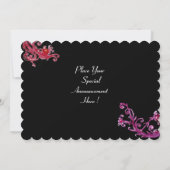 レディーブルーマスク・マスカレードパーティー、赤い渦巻き 黒 招待状 (裏面)