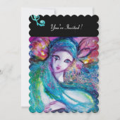 レディーブルーマスク・マスカレードパーティー、赤い渦巻き 黒 招待状 (正面)