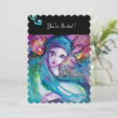 レディーブルーマスク・マスカレードパーティー、赤い渦巻き 黒 招待状 (スタンド正面)