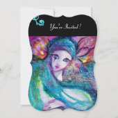 レディーブルーマスク・マスカレードパーティー、赤と黒の花柄 招待状 (正面)