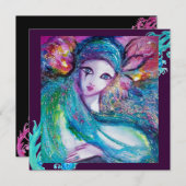 レディーブルーマスク・マスカレードパーティ、ターコイズブラックパープル 招待状 (正面/裏面)