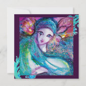 レディーブルーマスク・マスカレードパーティ、ターコイズブラックパープル 招待状 (正面)