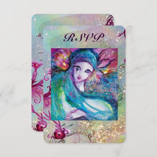 レディーブルーマスク ヴェネツィアのウェディング マスカレードパーティ 招待状 (正面/裏面)