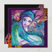 レディーブルーマスク 赤と黄色の渦巻き マスカレードパーティー 招待状 (正面/裏面)