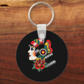 レディーヘッドアメリカン伝統的タトゥーオールドスクール キーホルダー (正面)
