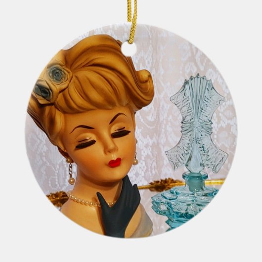 レディーヘッドベイザーブルーバラ香水ボトルグラム セラミックオーナメント (正面)