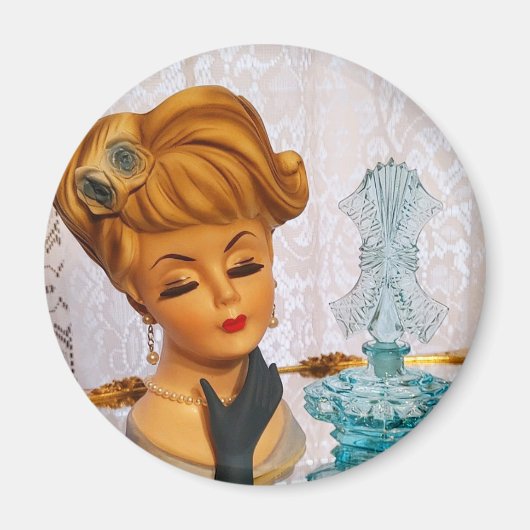 レディーヘッドベイザーブルーバラ香水ボトルグラム マグネット (正面)