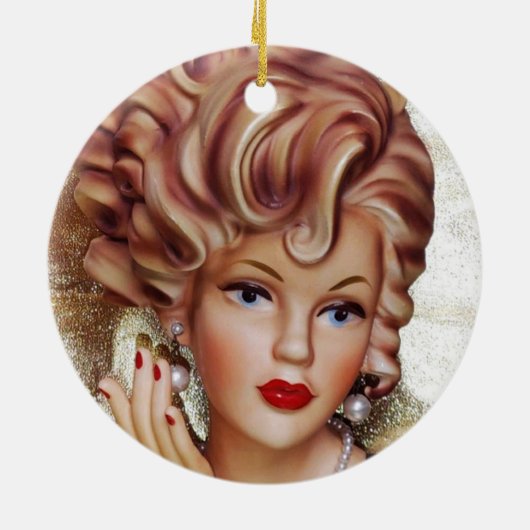 レディーヘッド花瓶サッシスパイラルヘア美しいイン黒 セラミックオーナメント (裏面)