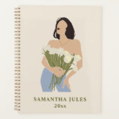 レディーホールディングブーケオブフラワーズグリーン抽象芸術アート プランナー手帳 (正面)