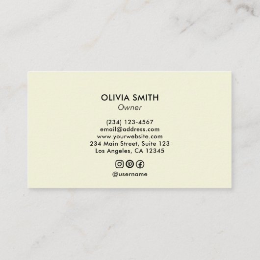 レディーホールディングブーケオブフラワーズグリーン抽象芸術アート 名刺 (裏面)