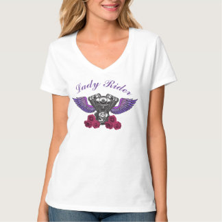 レディーライダーオートバイエンジンウィングバラ Tシャツ