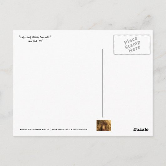 レディーリバティがニューヨーク市街を見守る(セピア) ポストカード (裏面)