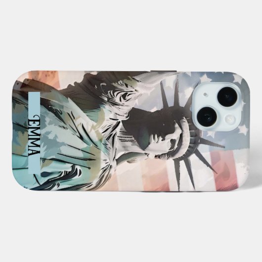 レディーリバティとアメリカ国旗の名前をカスタムする Case-Mate iPhoneケース (裏面 (横))