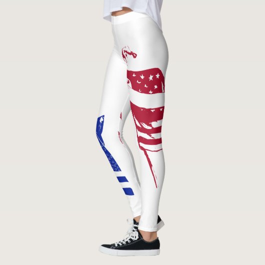 レディーリバティーアメリカン国旗の赤白青 レギンス (左)