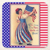 レディーリバティ7月4日愛国国旗 スクエアペーパーコースター (正面)