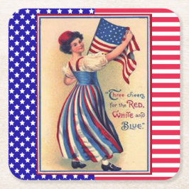 レディーリバティ7月4日愛国国旗 スクエアペーパーコースター