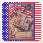 レディーリバティ7月4日愛国国旗 スクエアペーパーコースター (正面)