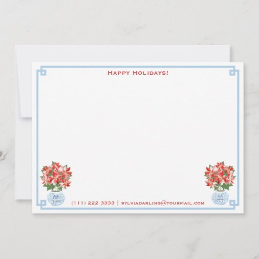 レディーレッドエレガントポインセチア生姜ジャーブクリスマス シーズンカード (正面)