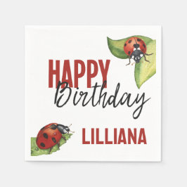 レディーレディーバグ誕生日パーティー、任意の年齢 スタンダードカクテルナプキン