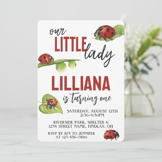 レディーレディーバグ誕生日パーティー、任意の年齢 招待状 (スタンド正面)