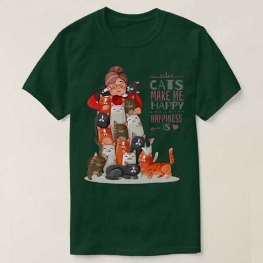 レディー猫と猫と幸せ幸せ猫 Tシャツ (デザイン正面)