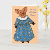 レディー・ピグ:ドレスを着最高のる:誕生日 カード (黄色い花)