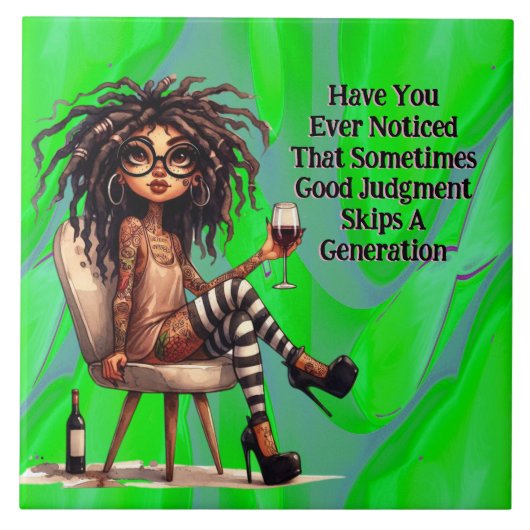 レディ予測できなタトゥー&ワイン判断セラミックタイル タイル (正面)