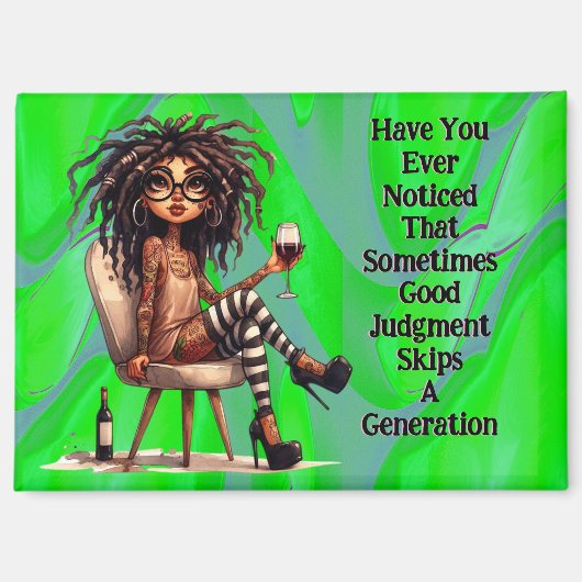 レディ予測できなタトゥー&ワイン判断マグネット マグネット (正面)