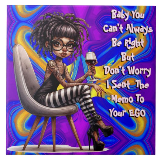 レディ予測できなタトゥー&ワインEGOメモセラミックタイル タイル (正面)