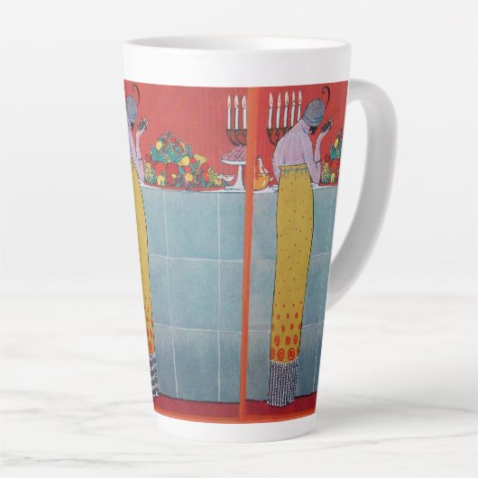 レディ及びフルーツテーブルセットアールデコ美しいファッション カフェラテマグ (右アングル)