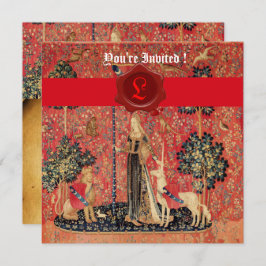 レディ及びユニコーン・モノグラム赤ワックスシール剤 招待状