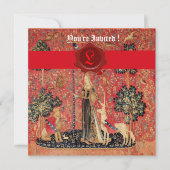 レディ及びユニコーン・モノグラム赤ワックスシール剤 招待状 (正面)