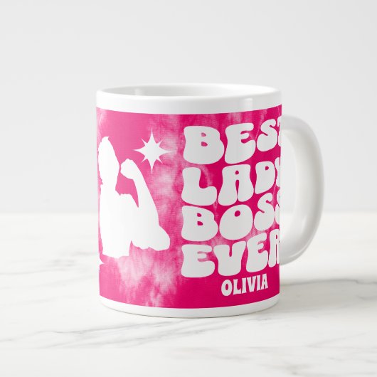 レディ最高のーボスエバーレトロピンク絞り染めカスタム ジャンボコーヒーマグカップ (正面右)