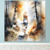 レディ歩くが森を抜ける キャンバスプリント (インサイチュ (ウッドフロア))