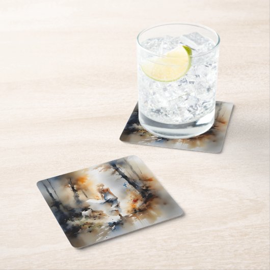 レディ歩くが森を抜ける スクエアペーパーコースター (インサイチュ)