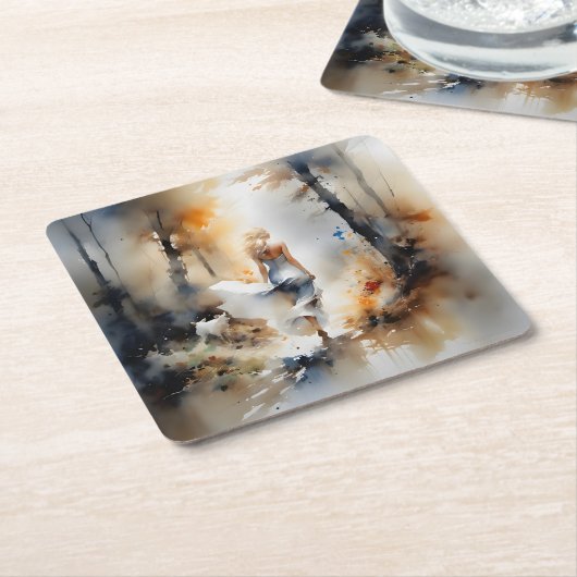 レディ歩くが森を抜ける スクエアペーパーコースター (アングル)