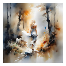 レディ歩くが森を抜ける フォトプリント