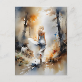 レディ歩くが森を抜ける ポストカード