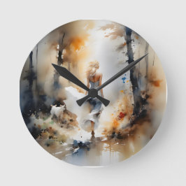 レディ歩くが森を抜ける ラウンド壁時計