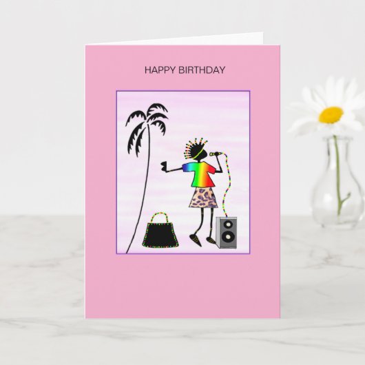 レディ素晴らしDJミュージックスター誕生日 カード (小さな植物)