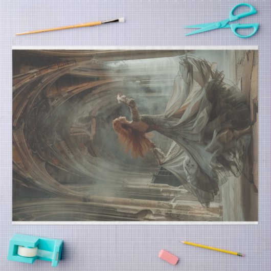 レディ踊り流れるドレス大聖堂の切り離し 薄葉紙 (クラフト)