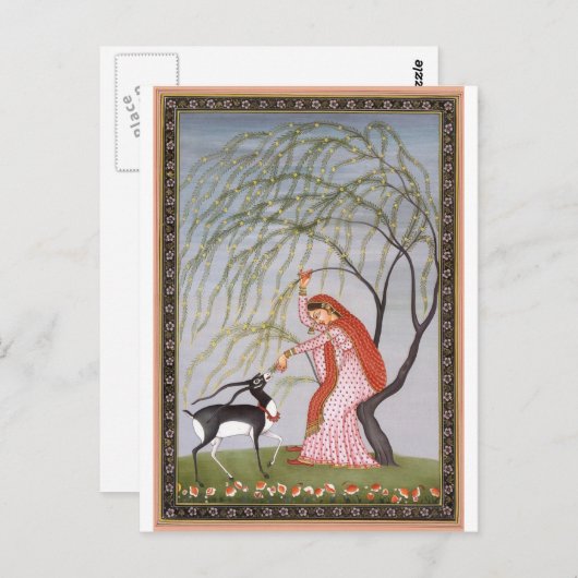 レディ食べ物を与えのアンテロープ古代インド美術 ポストカード (正面/裏面)