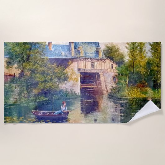 レディ魚釣りオンレイク ビーチタオル (正面)