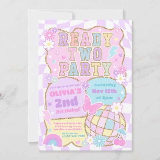 レディ2人のパーティー名門私立校風のグルービー大学2回目の誕生日 招待状 (正面)