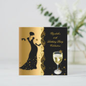 レディ50歳エレガント誕生日パーティー金ゴールドブラックワイン 招待状 (スタンド正面)